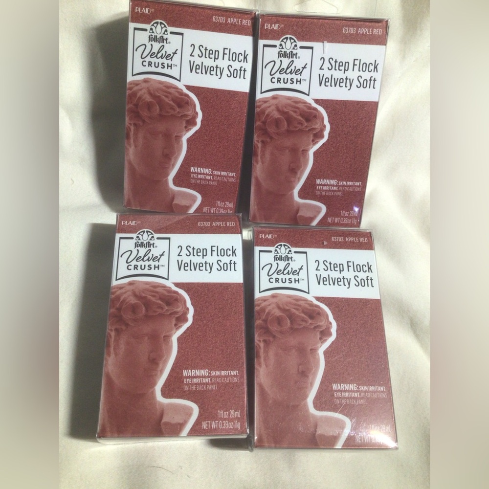 Lot/Set of 4 FolkArt Velvet Crush 2 Step Flock Flocking Apple Red Kit